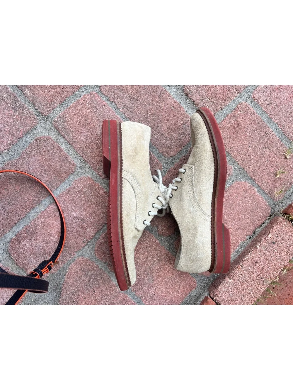 Bass Beige Suede Lace-Up Shoes with Red Rubber Sole